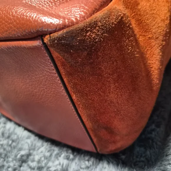 COACH C1522 Pennie Shoulder Bag Mixed Leather Suede Burnt Orange Rust Hobo - Picture 13 of 16